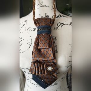 Bronze Patterned Women's Decorative Tie with Blue Accents